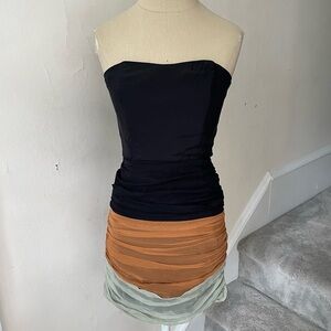 Kimberly Taylor Tri-Color Dorado Silk Strapless Bodycon Dress 11R106 NWT Size XS
